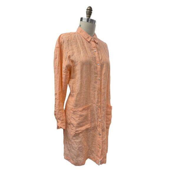 Jones & Co 100% Linen Shirt Dress Tunic Cover Up Heathered Orange Sherbert  Sz L - Picture 1 of 6